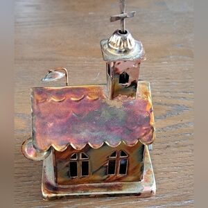 Vintage Berkeley Designs Tin Brass Small Church Music Box Plays "Amazing Grace"